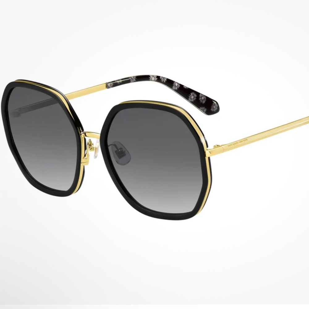 KATE SPADE NICOLA/G/S Gold Black Frame Grey Lens Geometric Sunglasses 58-18-140